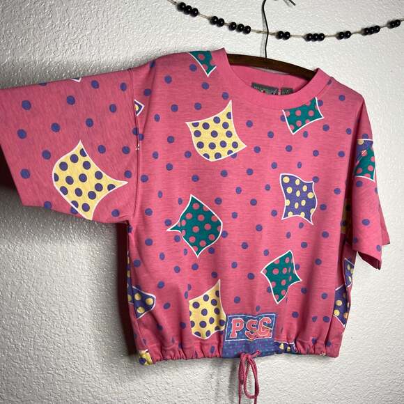 Vintage Paris of Sport Club Worldwide Crop Top Pink Drawstring Shirt - Picture 5 of 5